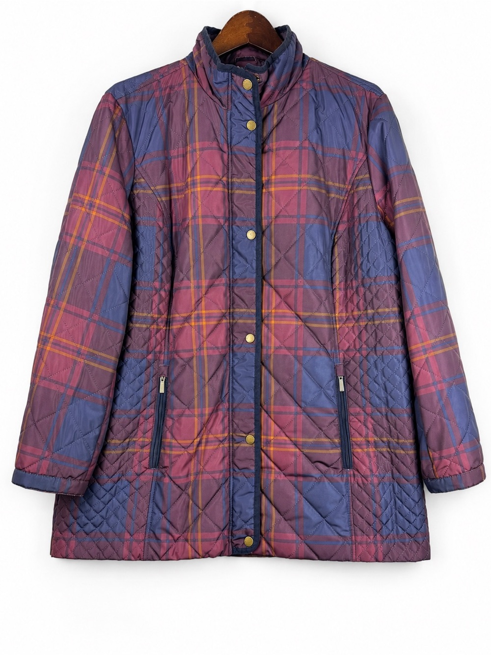 Lands’ End Plaid PrimaLoft Quilted Coat Corduroy Trim 20W